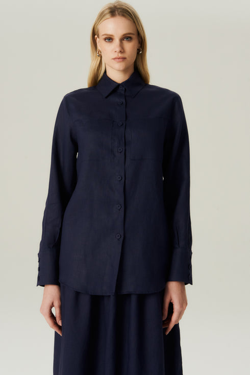 CAMISA LINHO OVER MARINHO