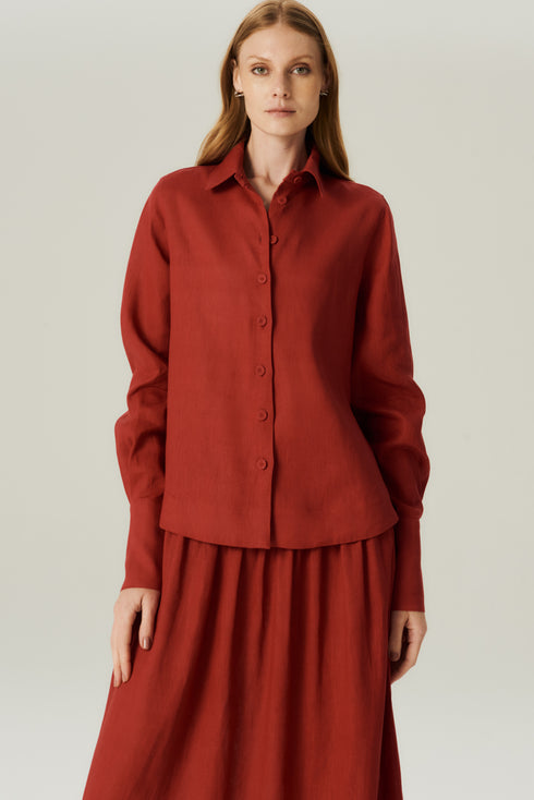 CAMISA LINHO BARRA VINHO