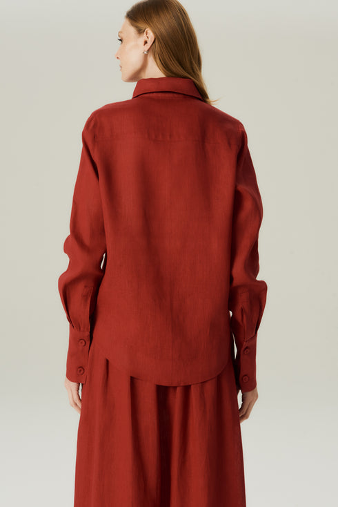 CAMISA LINHO BARRA VINHO