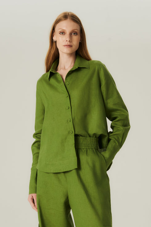 CAMISA LINHO BARRA OLIVA