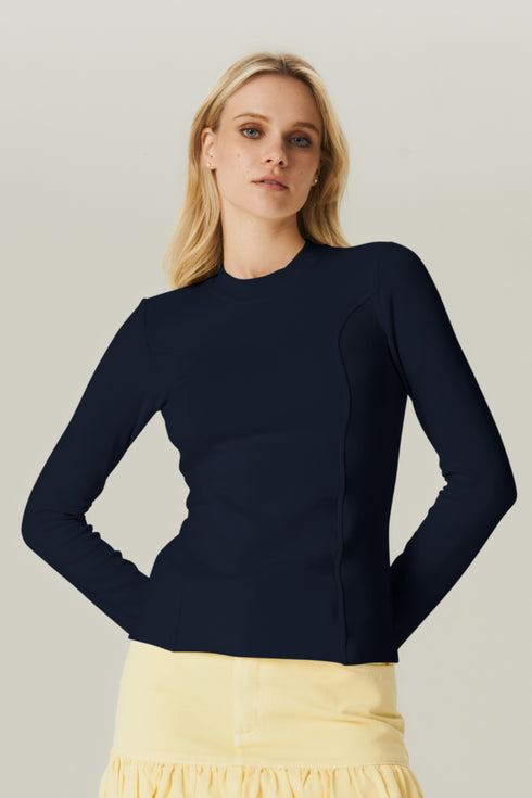 BLUSA MANGA LONGA CANELADA MARINHO