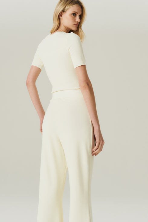 CALÇA FLARE CANELADA OFF WHITE