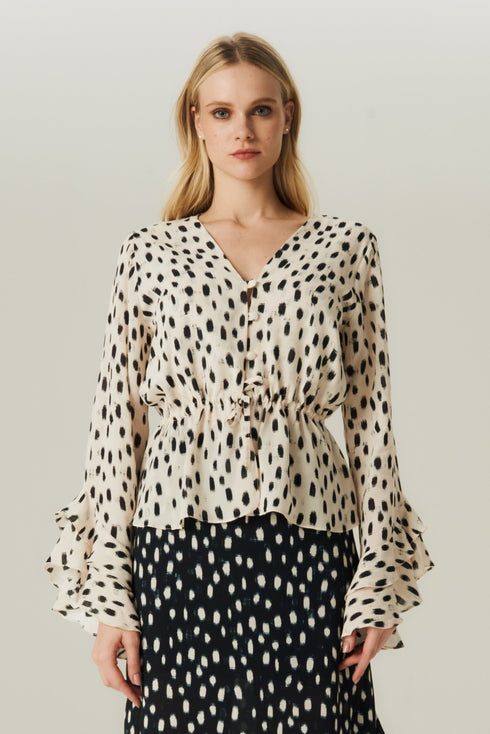 BLUSA BABADO GGT ESTAMPADO OFF WHITE