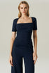 BLUSA FLUIDA DECOTE MARINHO