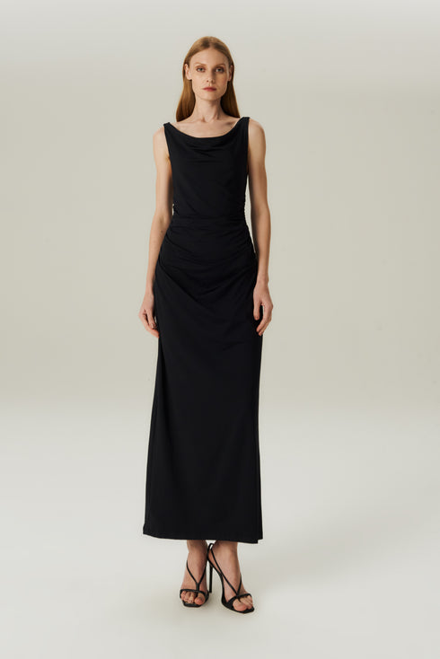 VESTIDO FLUIDO DEGAGÊ PRETO