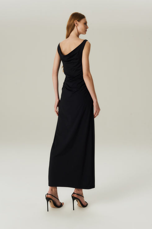 VESTIDO FLUIDO DEGAGÊ PRETO