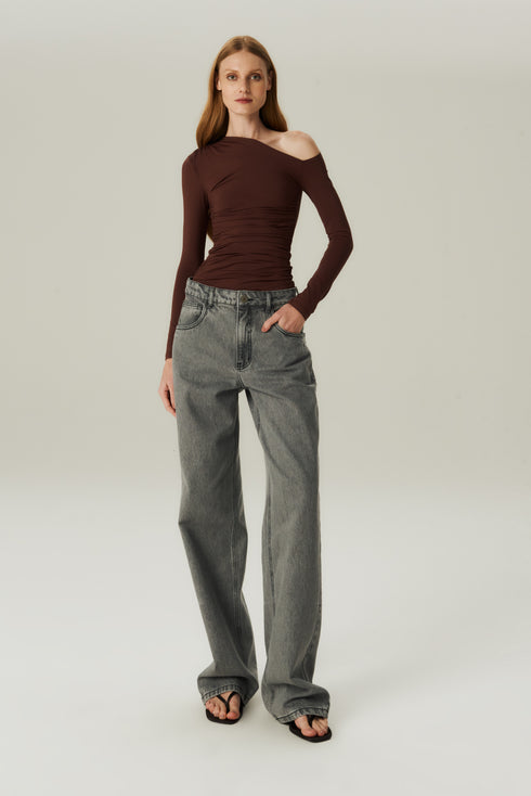 BLUSA FLUIDA MANGA LONGA MARROM