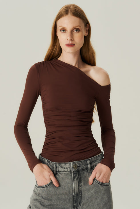 BLUSA FLUIDA MANGA LONGA MARROM