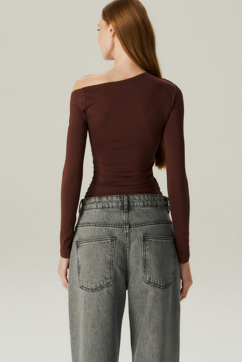 BLUSA FLUIDA MANGA LONGA MARROM