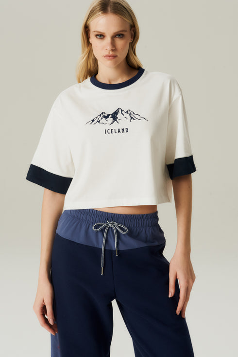 T-SHIRT BICOLOR OFF WHITE/MARINHO