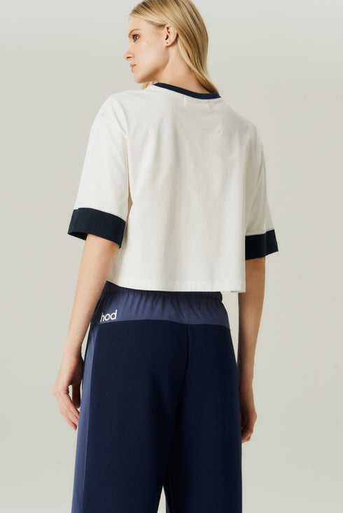 T-SHIRT BICOLOR OFF WHITE/MARINHO