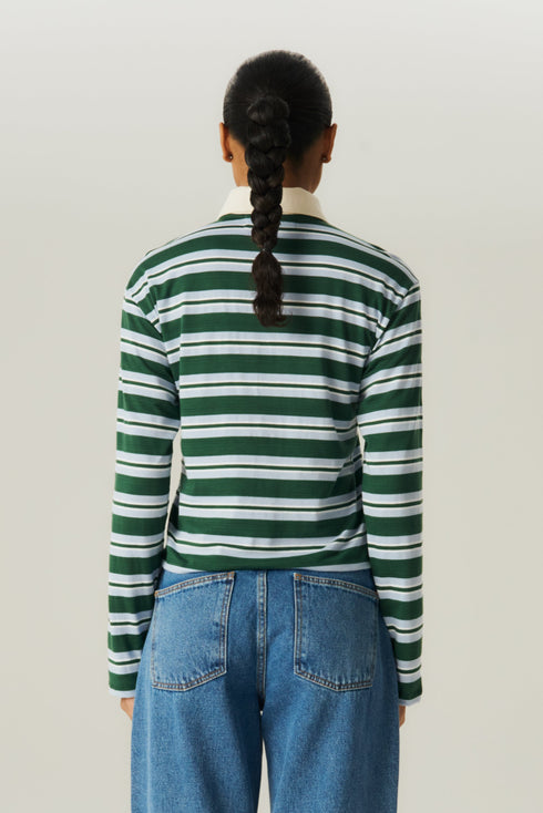 POLO MANGA LONGA LISTRA AZUL/VERDE