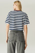 T-SHIRT CROPPED LISTRADO OFF WHITE/ MARINHO