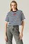 T-SHIRT CROPPED LISTRADO OFF WHITE/ MARINHO