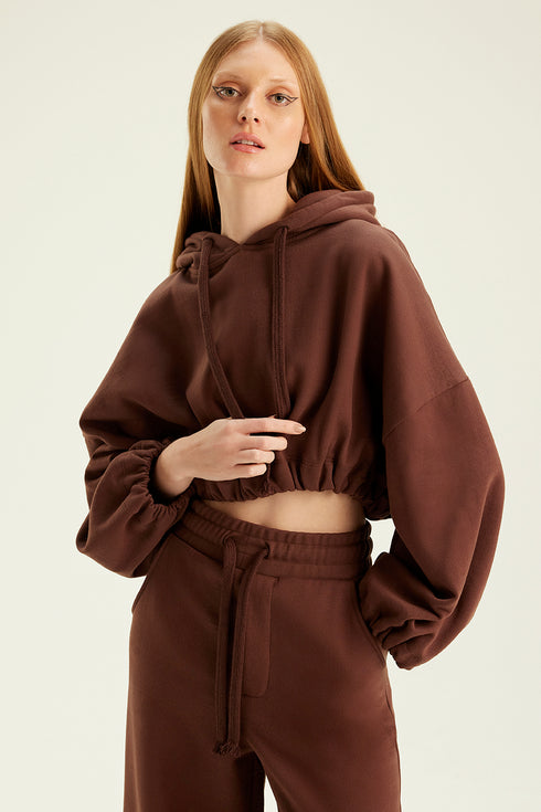 CROPPED HOODIE MARROM