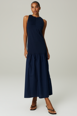 VESTIDO LONGO RECORTE MARINHO