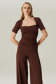 BLUSA FLUIDA DECOTE MARROM
