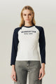T-SHIRT COLLEGE MANGA LONGA OFF WHITE/MARINHO
